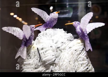 (181214) -- PEKING, 14. Dezember 2018 -- Foto aufgenommen am 13. Dezember 2018 zeigt Exponate auf der China International Jewelry Fair 2018 in Peking, der Hauptstadt Chinas. Aussteller aus 23 Ländern und Regionen nahmen an der am Donnerstag eröffneten Messe Teil. ) (Zyd) CHINA-PEKING-SCHMUCK-MESSE (CN) ChenxXiaogen PUBLICATIONxNOTxINxCHN Stockfoto