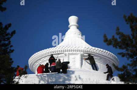 (181214) -- HARBIN, 14. Dezember 2018 -- Schnitzer machen Skulpturen für die bevorstehende 31. Harbin Sun Island International Snow Sculpture Art Exposition in Harbin, Hauptstadt der nordöstlichen Provinz Heilongjiang, 14. Dezember 2018. ) (ly) CHINA-HEILONGJIANG-HARBIN-SNOW SCULPTURES-EXPO (CN) WangxJianwei PUBLICATIONxNOTxINxCHN Stockfoto