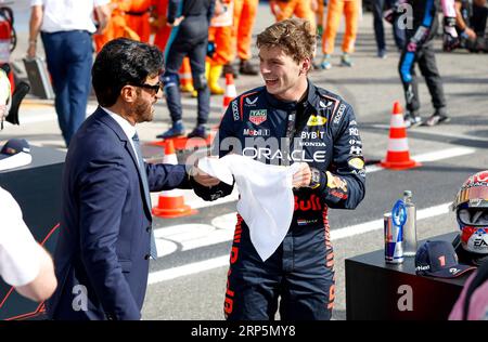 Monza, Italien. September 2023. Mohammed Ben Sulayem (VAE, FIA-Präsident), #1 Max Verstappen (NLD, Oracle Red Bull Racing), F1 Grand Prix von Italien auf dem Autodromo Nazionale Monza am 3. September 2023 in Monza, Italien. (Foto von HIGH TWO) Credit: dpa/Alamy Live News Stockfoto