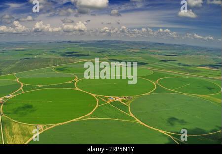 (181219) -- PEKING, 19. Dez. 2018 (Xinhua) -- Luftaufnahme aufgenommen am 25. Juli 2018 zeigt Ackerland in Zhangjiakou, nordchinesische Provinz Hebei. Farben machen unsere Welt hell und schön. Im Jahr 2018 erkundeten Xinhua-Fotografen in ganz China mit Drohnen Ansichten vom Himmel. Hier sind diese Drohnenfotos mit fantastischen Farben. (Xinhua/Yang Shiyao) CHINA-COLOR-DRONE PHOTOS OF THE YEAR (CN) PUBLICATIONxNOTxINxCHN Stockfoto