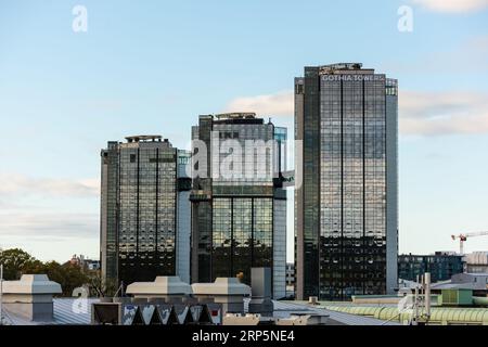 Göteborg, Schweden - 17. Oktober 2021: Die drei Türme des Gothia Towers Hotel. Stockfoto