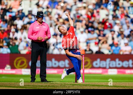 BIRMINGHAM, GROSSBRITANNIEN. September 2023. Luke Wood of England während England Men vs New Zealand - Third Vitality T20 International auf dem Edgbaston Cricket Ground am Sonntag, den 03. September 2023 in BIRMINGHAM ENGLAND. Quelle: Taka Wu/Alamy Live News Stockfoto