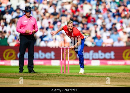 BIRMINGHAM, GROSSBRITANNIEN. September 2023. Luke Wood of England während England Men vs New Zealand - Third Vitality T20 International auf dem Edgbaston Cricket Ground am Sonntag, den 03. September 2023 in BIRMINGHAM ENGLAND. Quelle: Taka Wu/Alamy Live News Stockfoto