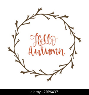Hallo Herbst Monogramm Rahmen, Typografie T-Shirt Design, T-Shirt Print, T-Shirt Design, Schriftzug T-Shirt Design Stock Vektor