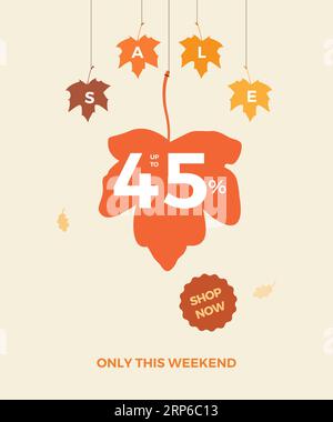 Herbstverkauf Hintergrund Layout Dekorieren Sie mit Blättern für den Einkaufsverkauf oder Werbeplakat und Broschüre oder Web-Banner.Vektor Illustration Vorlage. Stock Vektor