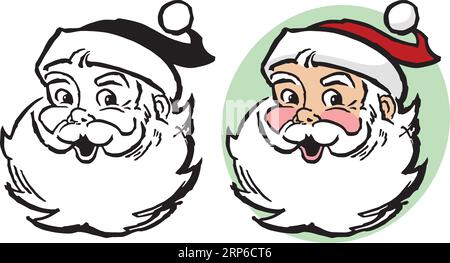 Ein Vintage-Retro-Cartoon des Kopfes des Weihnachtsmanns. Stock Vektor