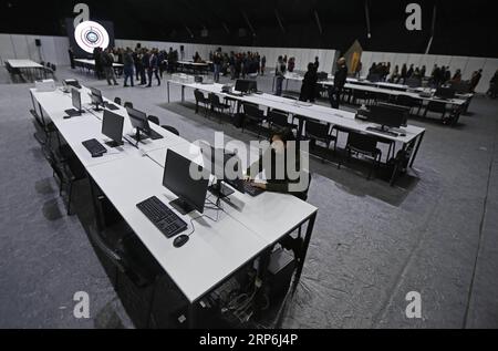 (190114) -- BEIRUT, 14. Januar 2019 -- Foto vom 14. Januar 2019 zeigt das Medienzentrum des Arabischen Gipfeltreffens für wirtschaftliche und soziale Entwicklung in Beirut, Libanon. Vom 19. Bis 20. Januar findet in Beirut der arabische Gipfel für wirtschaftliche und soziale Entwicklung statt. ) LIBANON-BEIRUT-ARABISCHE WIRTSCHAFTS- UND SOZIALENTWICKLUNG GIPFELVORBEREITUNG BILALXJAWICH PUBLICATIONXNOTXINXCHN Stockfoto