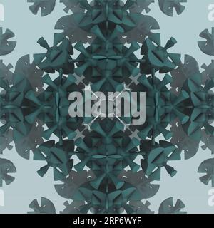 Abstraktes blaues Kaleidoskop Geometrische Formen auf hellblauem Hintergrund. Fraktales Muster. 3D-Abbildung, 3D-Rendering. Stockfoto