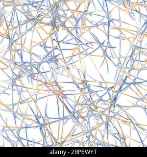 Mehrfarbige chaotische dünne Linien, abstrakter Hintergrund. Flüssige Textur. Nahtloses Muster. Blaue, orangefarbene und rote Farben auf weißem Hintergrund. Stockfoto