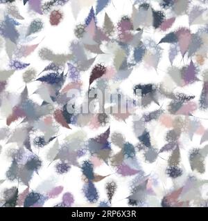Große strukturierte, zufällige Pinselstriche mit dünnen Schwänzen und Blasenstruktur. Pastellfarben auf weißem Hintergrund. Nahtloses Muster. Stockfoto
