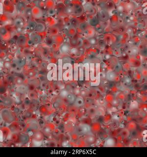 Abstraktes, mehrfarbiges Punktmuster mit flüssigem Hintergrund. Rote, braune und schwarze Farben. Nahtlose Textur Stockfoto