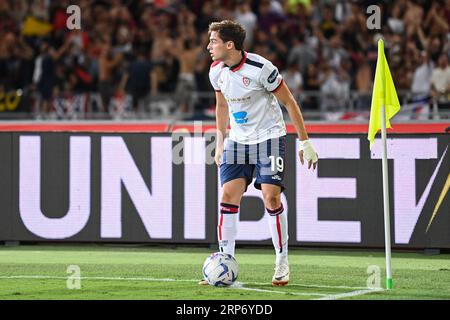 Bologna, Italien. September 2023. Gaetano Oristanio (Cagliari Calcio) während des Spiels Bologna FC gegen Cagliari Calcio, italienische Fußballserie A in Bologna, Italien, 02. September 2023 Credit: Independent Photo Agency/Alamy Live News Stockfoto