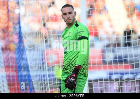 Bologna, Italien. September 2023. Radunovic Boris (Cagliari Calcio) während des Spiels Bologna FC gegen Cagliari Calcio, italienische Fußballserie A in Bologna, Italien, 02. September 2023 Credit: Independent Photo Agency/Alamy Live News Stockfoto