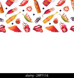 Gewürzhintergrund. Heißes Feuer Chili Gewürze stilisierte Illustrationen Set Stock Vektor