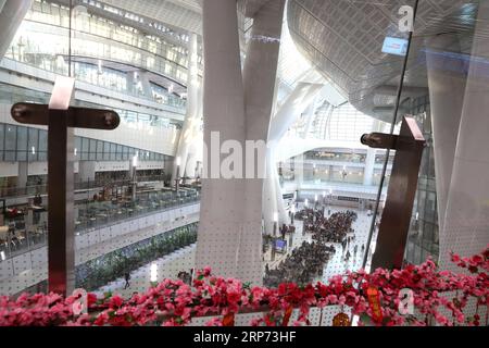 (190126) -- HONG KONG, 26. Januar 2019 (Xinhua) -- die Dekorationen des Frühlingsfestes werden auf der West Kowloon Station in Hong Kong, Südchina, 25. Januar 2019 gesehen. Das Frühlingsfest, das chinesische Neujahr, findet dieses Jahr am 5. Februar statt. (Xinhua/Wu Xiaochu) CHINA-HONG KONG-SPRING FESTIVAL DECORATIONS (CN) PUBLICATIONxNOTxINxCHN Stockfoto