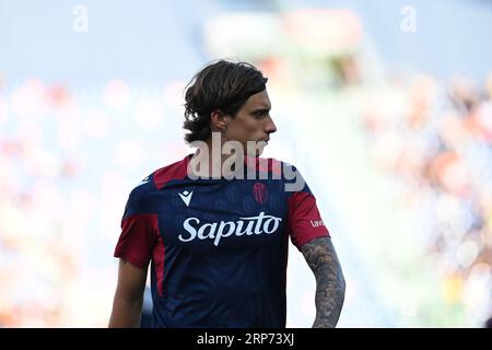 Bologna, Italien. September 2023. Riccardo Calafiori (Bologna FC) während des Spiels Bologna FC gegen Cagliari Calcio, italienischer Fußball-Serie A in Bologna, Italien, 02. September 2023 Credit: Independent Photo Agency/Alamy Live News Stockfoto