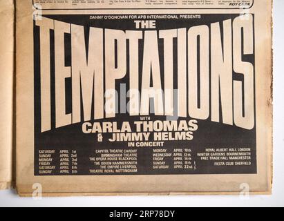 Werbung für die Temptations Tour im New Musical Express NME Magazine der 1970er Jahre Stockfoto