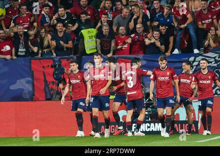 Pamplona, Spanien. September 2023. Sport. Fußball/Fußball. Während des Fußballspiels von La Liga EA Sports zwischen CA Osasuna und dem FC Barcelona spielte er am 3. September 2023 im El Sadar Stadion in Pamplona (Spanien). Credit: Inigo Alzugaray/CordonPress Credit: CORDON PRESS/Alamy Live News Stockfoto