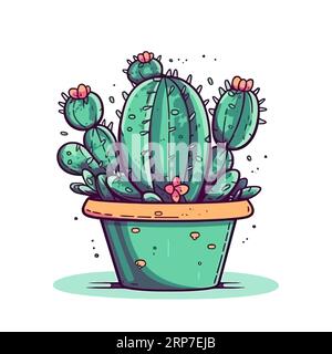 Kaktus auf weißem Hintergrund. Wunderschöne Kakteen im Topf. Vektorillustration. Stock Vektor