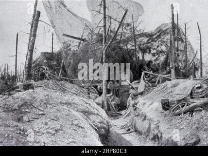 Deutsche Stahlbetonarbeiten, geschützt durch ein Netz gegen Granaten, Cornillet Hills, Mai 1917, Departement Marne, Region Grand East, Frankreich Stockfoto