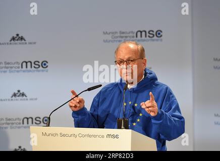 News Themen der Woche KW07 News Bilder des Tages 190215 -- MÜNCHEN, 15. Februar 2019 Xinhua -- der Vorsitzende der Münchner Sicherheitskonferenz Wolfgang Ischinger hält seine Grußworte bei der Eröffnungszeremonie der 55. Münchner Sicherheitskonferenz MSC am 15. Februar 2019 in München. Die 55. Münchner Sicherheitskonferenz MSC startete hier am Freitag und konzentrierte sich auf die globale Auftragsumbildung. Xinhua/Lu Yang GERMANY-MUNICH-MSC-OPENING PUBLICATIONxNOTxINxCHN Stockfoto