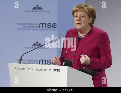 News Themen der Woche KW07 News Bilder des Tages 190216 -- MÜNCHEN, 16. Februar 2019 -- Bundeskanzlerin Angela Merkel spricht auf der 55. Münchner Sicherheitskonferenz MSC am 16. Februar 2019 in München. DEUTSCHLAND-MÜNCHEN-MSC YexPingfan PUBLICATIONxNOTxINxCHN Stockfoto