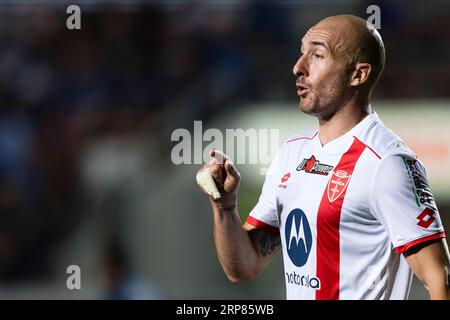 Luca Caldirola von AC Monza zeigt während des Serie-A-Fußballspiels zwischen Atalanta BC und AC Monza. Stockfoto