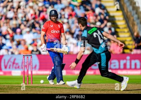 BIRMINGHAM, GROSSBRITANNIEN. September 2023. Dawid Malan von England (links) während England Men vs New Zealand - Third Vitality T20 International am Sonntag, den 03. September 2023, in BIRMINGHAM ENGLAND. Quelle: Taka Wu/Alamy Live News Stockfoto