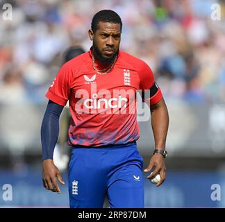 Birmingham 3. September : Cris Jordon of England schaut auf während der dritten Vitality T20 International England Men gegen New Zealand Men in Edgbaston am 2023. September Birmingham England . Stockfoto