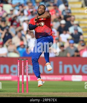 Birmingham 3. September : Cris Jordon of England in Aktion während der dritten Vitality T20 International England Men gegen New Zealand Men in Edgbaston am 2023. September Birmingham England . Stockfoto