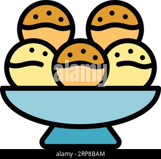 Konturvektor für das Symbol Fleischbällchen. Menüküche. Restaurant, Reisfarbe flach Stock Vektor