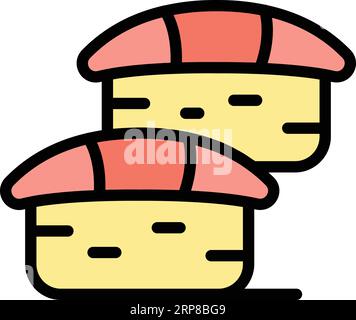 Konturvektor für Fischfleisch-Sushi-Symbol. Japanische Küche. Chinesische Lebensmittelfarbe flach Stock Vektor