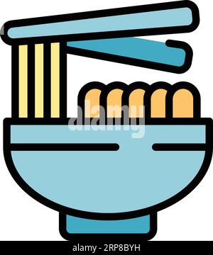 Konturvektor des Symbols für Nudelsuppe. Japanische Küche. Asiatisches Restaurant, in flacher Farbe Stock Vektor