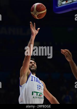 Quezon City, Philippinen. September 2023. Giampaolo Ricci von der italienischen Basketballmannschaft für Männer, die während des FIBA Männer Basketball-WM-Spiels 2023 zwischen Italien und Puerto Rico im Araneta Coliseum in Aktion gesehen wurde. Endstand: Italien 73:57 Puerto Rico. (Foto: Luis Veniegra/SOPA Images/SIPA USA) Credit: SIPA USA/Alamy Live News Stockfoto