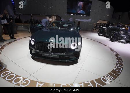 (190305) -- GENF, 5. März 2019 (Xinhua) -- Foto aufgenommen am 5. März 2019 zeigt den neuen Bentley Continental GT Number 9 Edition auf dem 89. Internationalen Automobilsalon in Genf, Schweiz. Die Automobilausstellung ist vom 7. Bis 17. März für die Öffentlichkeit zugänglich. (Xinhua/Xu Jinquan) SCHWEIZ-GENF-INTERNATIONALE AUTOMOBILAUSSTELLUNG PUBLICATIONxNOTxINxCHN Stockfoto