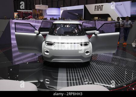 (190306) -- GENF, 6. März 2019 (Xinhua) -- Foto aufgenommen am 6. März 2019 zeigt das elektrische Konzept von Fiat CentoVenti auf dem 89. Internationalen Automobilsalon in Genf, Schweiz. Elektroautos und Hybridfahrzeuge sind Höhepunkte auf dem diesjährigen Internationalen Automobilsalon in Genf, der vom 7. Bis 17. März für die Öffentlichkeit geöffnet ist. (Xinhua/Xu Jinquan) SCHWEIZ-GENF-INTERNATIONALE MOTORSHOW-ELEKTROAUTOS PUBLICATIONxNOTxINxCHN Stockfoto