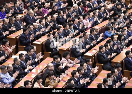 (190315) -- PEKING, 15. März 2019 -- die zweite Sitzung des 13. Nationalen Volkskongresses (NPC) findet am 15. März 2019 in der Großen Halle des Volkes in Peking, der Hauptstadt Chinas, statt. ) (ZWEI SITZUNGEN)CHINA-PEKING-NPC-ABSCHLUSSSITZUNG (CN) GAOXJIE PUBLICATIONXNOTXINXCHN Stockfoto