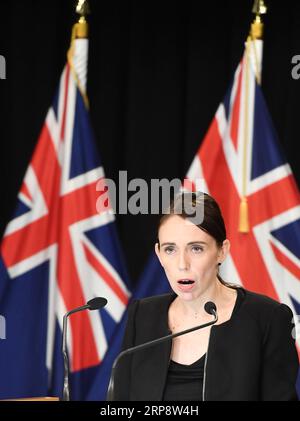 (190316) -- WELLINGTON, 16. März 2019 (Xinhua) -- Neuseelands Premierminister Jacinda Ardern spricht am 16. März 2019 in Wellington, der Hauptstadt Neuseelands. Jacinda Ardern wiederholte am Samstagmorgen in der Öffentlichkeit, dass das Waffengesetz des Landes geändert werde. Bewaffnete eröffneten am Freitag das Feuer in zwei separaten Moscheen in Christchurch, wobei 49 Menschen getötet und 48 weitere verletzt wurden. (Xinhua/Guo Lei) NEUSEELAND-WELLINGTON-PM-CHRISTCHURCH-ATTACKS-BRIEFING PUBLICATIONxNOTxINxCHN Stockfoto