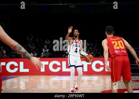 Asia Arena, Manila, Philippinen. September 2023. Tyrese Haliburton (USA), 1. SEPTEMBER 2023 - Basketball - FIBA World Cup 2023 - zweite Runde - Gruppe J zwischen den USA - Montenegro in der Mall of Asia Arena, Manila, Philippinen. Quelle: SportsPressJP/AFLO/Alamy Live News Stockfoto