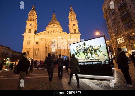 (190321) -- BUDAPEST, 21. März 2019 -- Freiluftausstellung des weltberühmten ungarischen Naturfotografen Bence Mate wird am 20. März 2019 auf einem öffentlichen Platz in der Innenstadt von Budapest, Ungarn, gesehen. ) UNGARN-BUDAPEST-NATUR FOTOAUSSTELLUNG AttilaxVolgyi PUBLICATIONxNOTxINxCHN Stockfoto