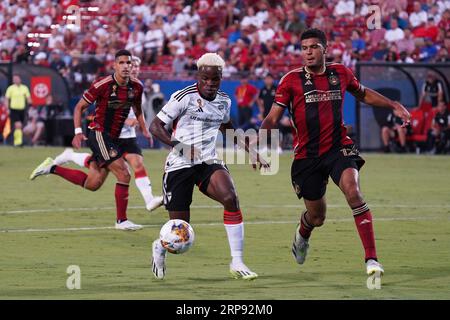 Frisco, USA. September 2023. Frisco, Texas, Vereinigte Staaten: Bernard Kumongo (Dallas) in Aktion während des MLS-Spiels zwischen dem FC Dallas und Atlanta United spielte am Samstag, den 2. September 2023 im Toyota Stadium. (Foto: Javier Vicencio/Eyepix Group/SIPA USA) Credit: SIPA USA/Alamy Live News Stockfoto