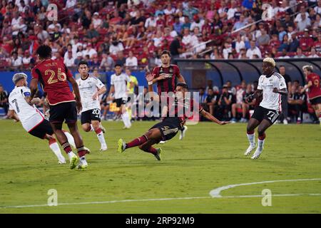 Frisco, USA. September 2023. Frisco, Texas, Vereinigte Staaten: Luis Abram (Atlanta) spielt während des MLS-Spiels zwischen dem FC Dallas und Atlanta United am Samstag, den 2. September 2023, im Toyota Stadium. (Foto: Javier Vicencio/Eyepix Group/SIPA USA) Credit: SIPA USA/Alamy Live News Stockfoto