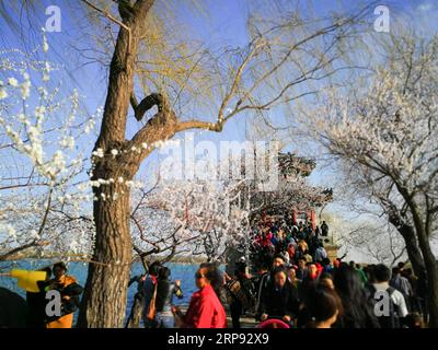 (190321) -- PEKING, 21. März 2019 -- Foto mit dem Handy aufgenommen zeigt Touristen, die den Sommerpalast in Peking, Hauptstadt von China, besuchen, 16. März 2019. ) (BeijingCandid) CHINA-BEIJING-SPRING (CN) MengxChenguang PUBLICATIONxNOTxINxCHN Stockfoto