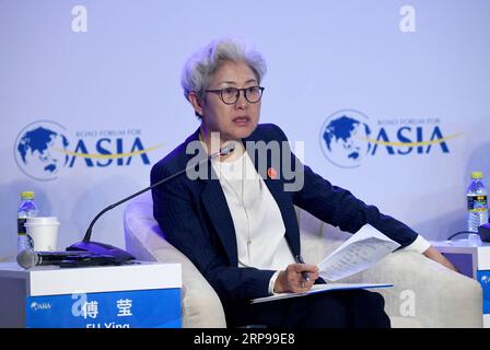 (190329) -- BOAO, 29. März 2019 (Xinhua) -- Fu Ying, Vorsitzende des Zentrums für internationale Strategie und Sicherheit, spricht auf der Sitzung der maritimen Sicherheit im asiatisch-pazifischen raum: Zusammenarbeit, Ordnung und Regeln während der Jahrestagung des Boao-Forums für Asien in Boao, Provinz Hainan in Südchina, 29. März 2019. (Xinhua/Zhao Yingquan) CHINA-BOAO FORUM-SESSION-MARITIME SICHERHEIT PUBLICATIONxNOTxINxCHN Stockfoto