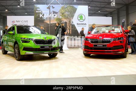 (190414) -- PRAG, 14. April 2019 (Xinhua) -- Kamiq und Sunroq von Skoda sind auf der Autoshow Prag, in Prag, Tschechische Republik, 13. April 2019 zu sehen. Die dreitägige automobilmesse hat hier am Sonntag geschlossen. (Xinhua/Dana Kesnerova) TSCHECHISCHE REPUBLIK-PRAG-AUTOSHOW PUBLICATIONxNOTxINxCHN Stockfoto