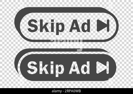 Schaltfläche „Werbung überspringen“. Videoblocksymbol für Werbung. App-Vorlage für Schnittstelle. Vektor Stock Vektor