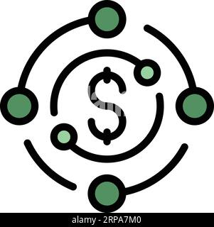 Konturvektor des Symbols "Finanzsubvention". Bankgeld. Schuldenkredit Farbe flach Stock Vektor