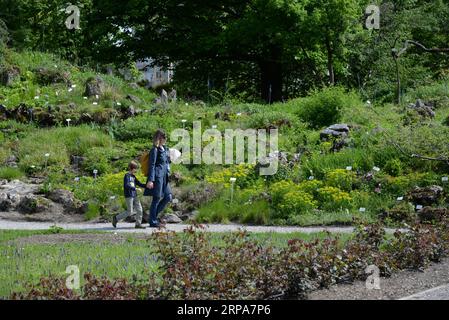 (190428) -- ZAGREB, 28. April 2019 (Xinhua) -- Menschen spazieren im Botanischen Garten in der Innenstadt von Zagreb, Hauptstadt von Kroatien, 24. April 2019. Der 1889 gegründete Botanische Garten in Zagreb mit einer Gesamtfläche von etwa fünf Hektar ist kostenlos für die Öffentlichkeit zugänglich und empfängt mehr als 100.000 Besuche pro Jahr. (Xinhua/Gao Lei) KROATIEN-ZAGREB-BOTANISCHER GARTEN PUBLICATIONxNOTxINxCHN Stockfoto
