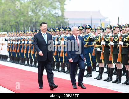 (190429) -- PEKING, 29. April 2019 -- der chinesische Präsident Xi Jinping (L, Front) hält eine Begrüßungszeremonie für den Präsidenten der Schweizerischen Eidgenossenschaft Ueli Maurer (R, Front) vor ihren Gesprächen in Peking, der Hauptstadt Chinas, am 29. April 2019 ab. ) CHINA-PEKING-XI JINPING-SCHWEIZ-GESPRÄCHE (CN) XIEXHUANCHI PUBLICATIONXNOTXINXCHN Stockfoto