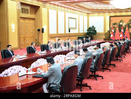 (190429) -- PEKING, 29. April 2019 -- der chinesische Präsident Xi Jinping hält Gespräche mit dem nepalesischen Präsidenten Bidhya Devi Bhandari in Peking, der Hauptstadt Chinas, 29. April 2019. ) CHINA-PEKING-XI JINPING-NEPALESISCHE PRÄSIDENT-GESPRÄCHE (CN) ZHAIXJIANLAN PUBLICATIONXNOTXINXCHN Stockfoto
